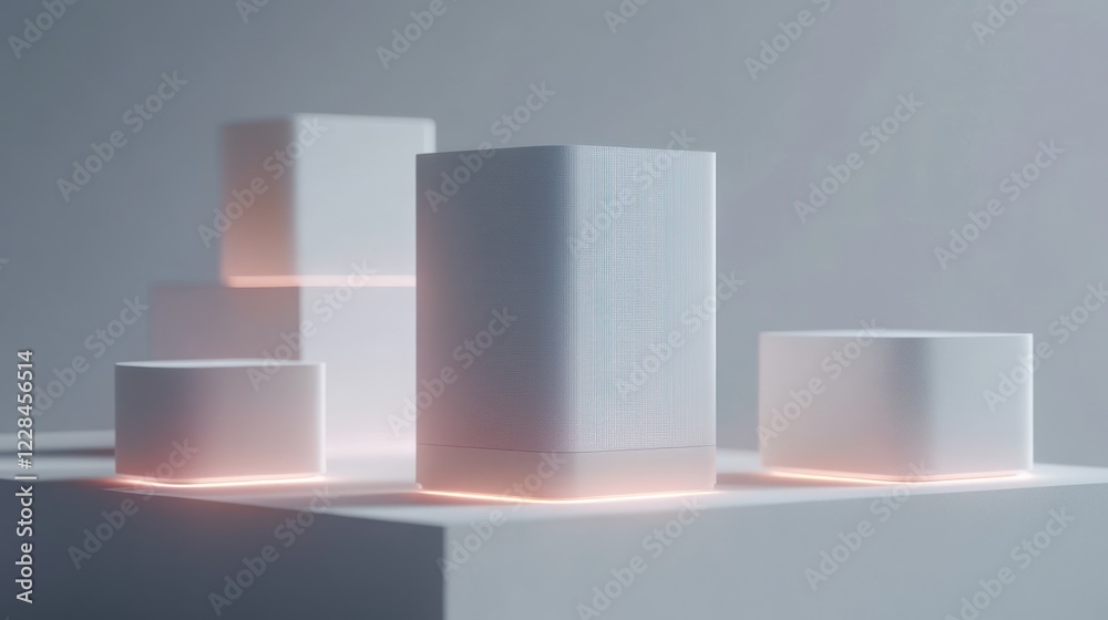 White product display, glowing base, studio, minimalist background, advertising White product display, glowing base, studio, minimalist background, advertising