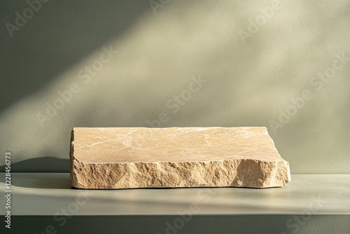 Rough-hewn stone slab on a muted green surface