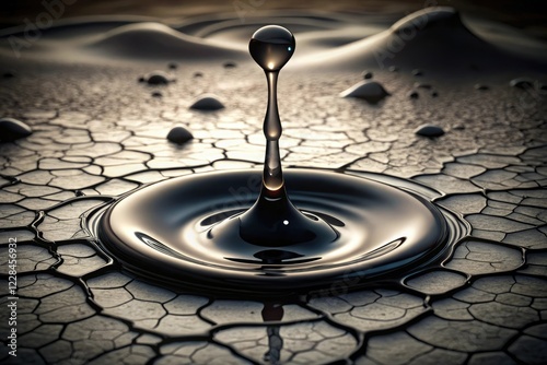 Dark viscous liquid drips slowly down a cracked surface, dark fluid, dampness, black slime, wet surface, neglect