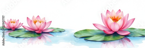 Gentle watercolor water lilies on a white background, garden, watercolor, water lily