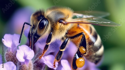 Wallpaper Mural Honeybee collecting pollen from a purple flower. Torontodigital.ca