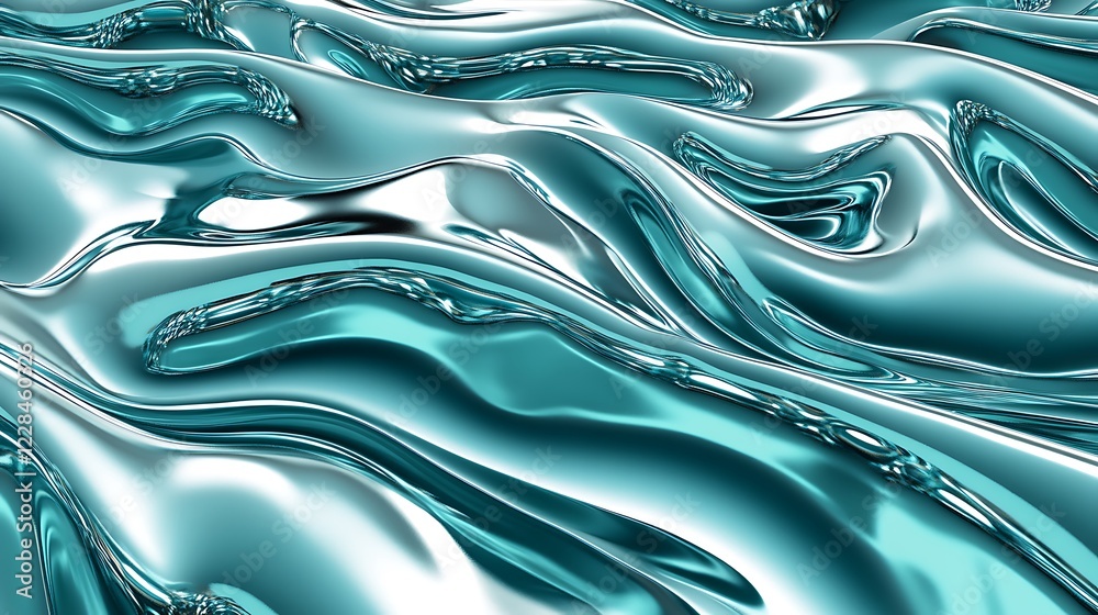 Obraz premium Abstract Teal Liquid Metal Waves Flowing