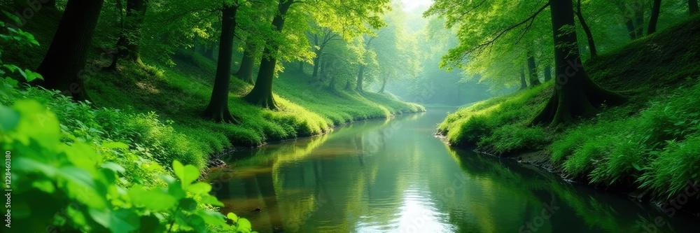 lush greenery surrounds the gentle river bend, bend, foliage lush greenery surrounds the gentle river bend, bend, foliage