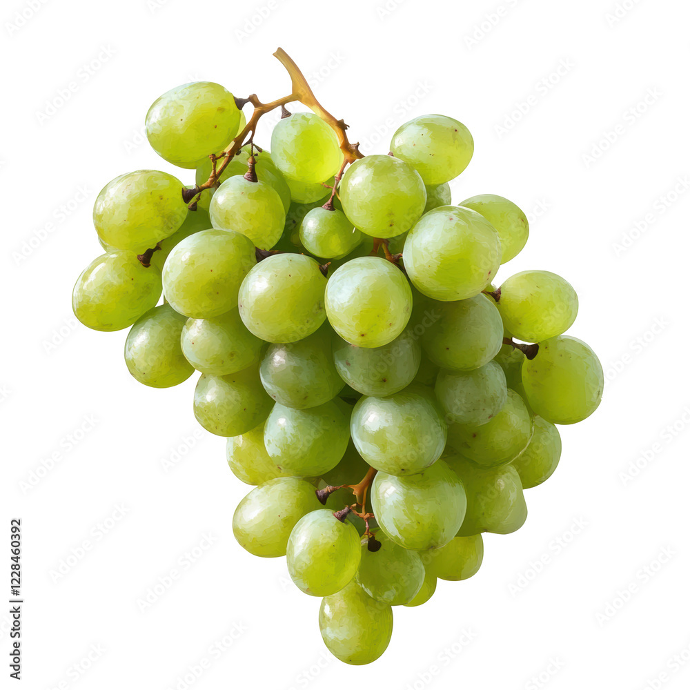 Cluster of Green Grapes with Stems Isolated on Transparent or blank Background, PNG Cluster of Green Grapes with Stems Isolated on Transparent or blank Background, PNG
