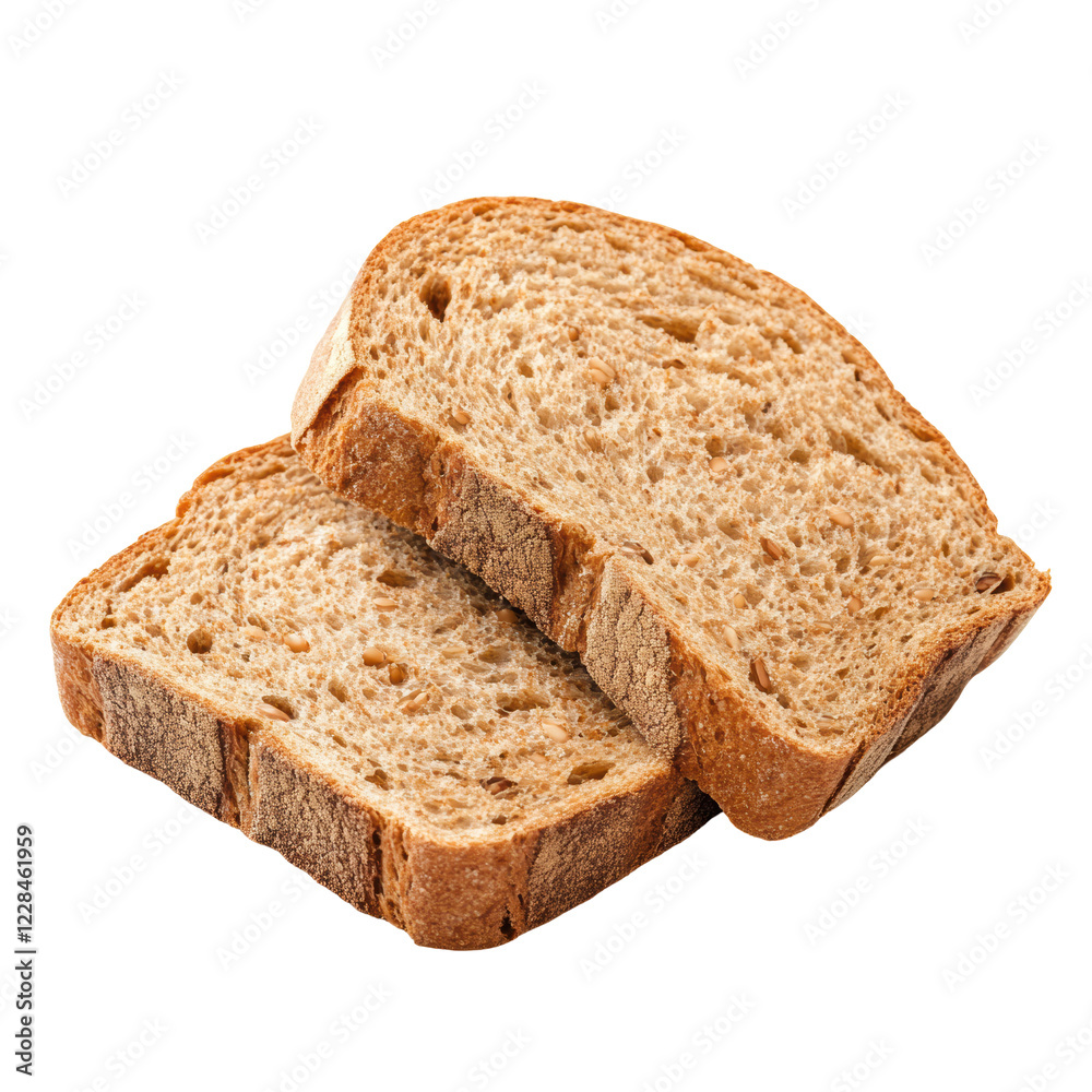 Cut Bread Slices with Visible Grains and Seeds Isolated on Transparent or blank Background, PNG Cut Bread Slices with Visible Grains and Seeds Isolated on Transparent or blank Background, PNG