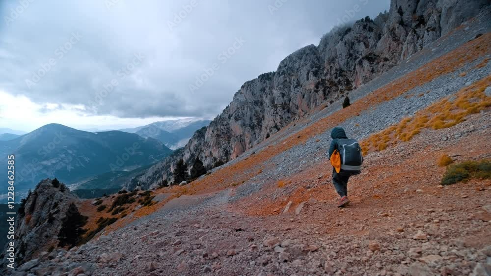 Hiking in the Pyrenees Mountains of Spain during cloudy weather Hiking in the Pyrenees Mountains of Spain during cloudy weather