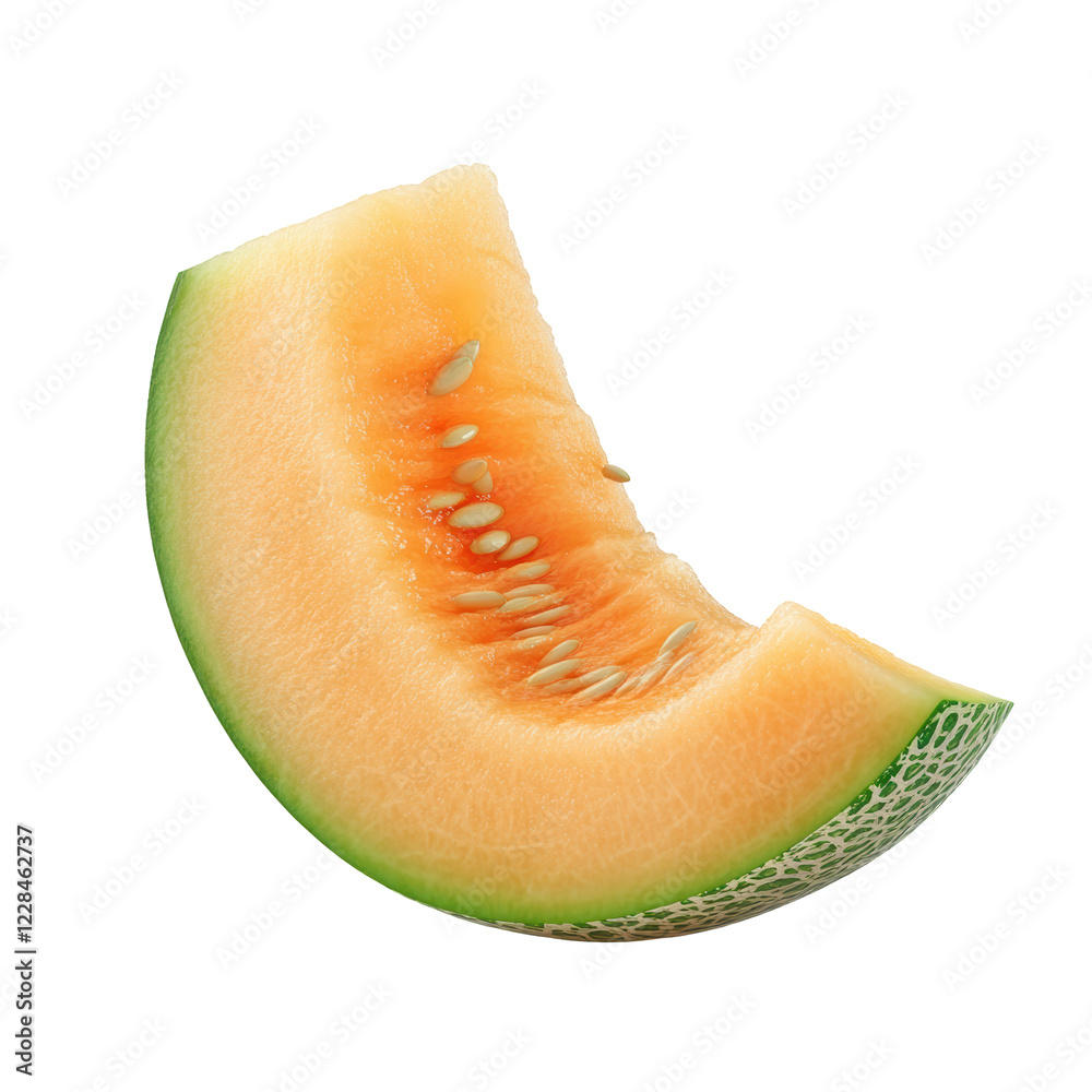 Cut Cantaloupe Wedges with Seeds Visible Isolated on Transparent or blank Background, PNG Cut Cantaloupe Wedges with Seeds Visible Isolated on Transparent or blank Background, PNG