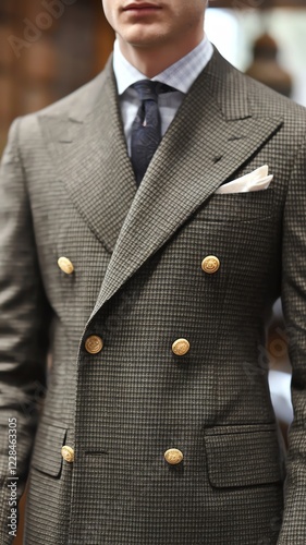Wallpaper Mural Stylish close-up of a man in a double-breasted suit, showcasing elegance with fine details. Captured in a sophisticated environment, perfect for fashion and lifestyle themes. Torontodigital.ca