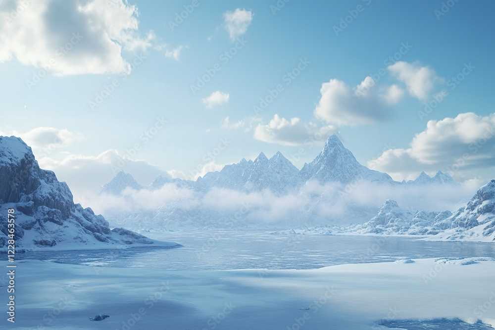 custom made wallpaper toronto digitalSerene winter landscape with snow-capped mountains and a frozen lake