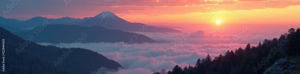 Mountains at dawn with misty fog and sunrise , mountains, sunrise, mist Mountains at dawn with misty fog and sunrise , mountains, sunrise, mist