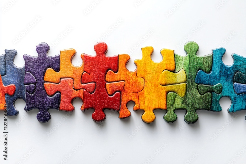 Obraz premium Colorful jigsaw puzzle pieces arranged on a white background