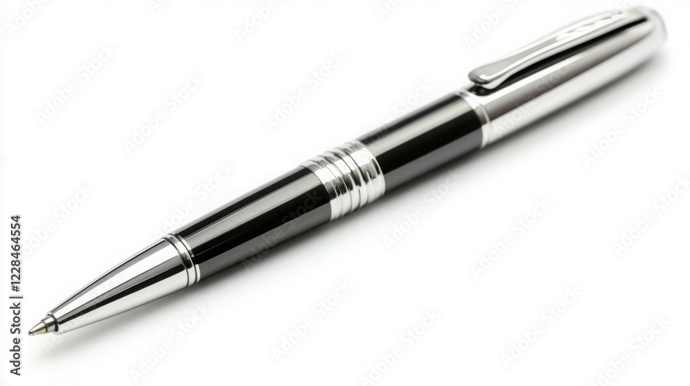 Sleek black and silver pen isolated on white background. Perfect for business, writing, or office supplies. Sleek black and silver pen isolated on white background. Perfect for business, writing, or office supplies.