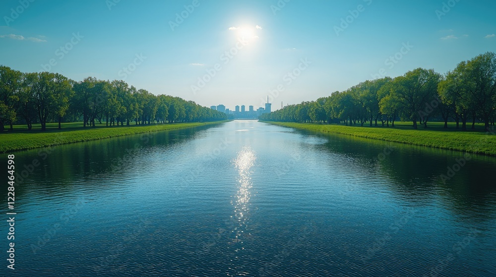 Serene Canal Cityscape Under Bright Sunlight Serene Canal Cityscape Under Bright Sunlight