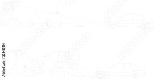 vector illustration sketch of detailed drawing of tow trucks for transporting broken down cars 