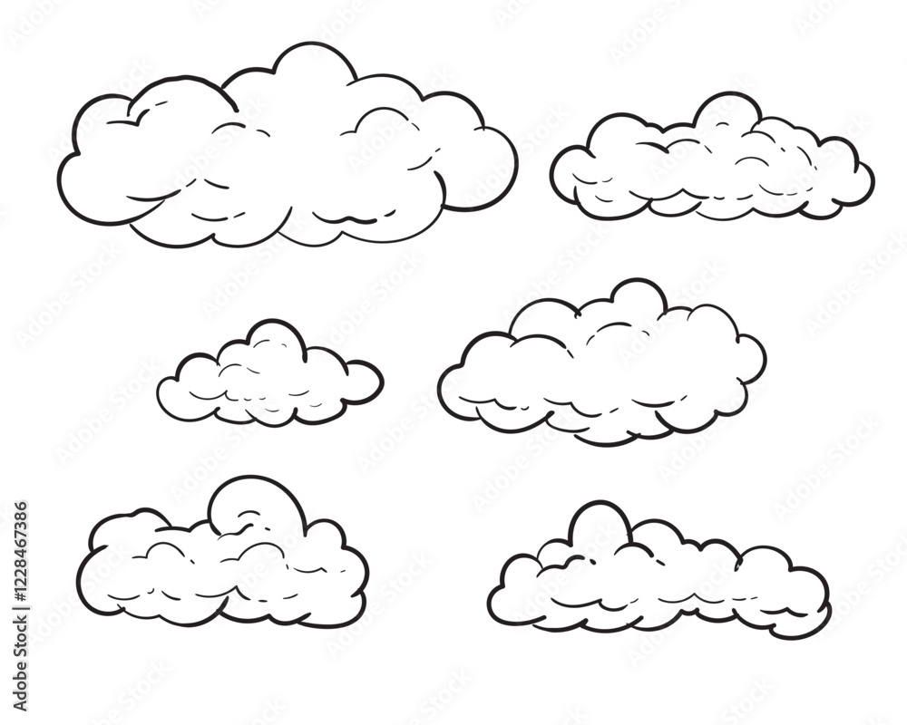 Set clouds sketch hand drawn doodle vector isolated. Set clouds sketch hand drawn doodle vector isolated.