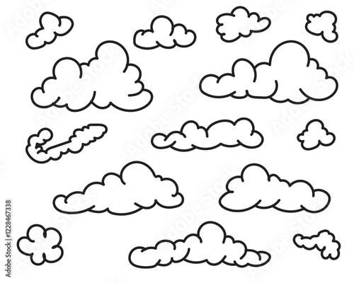 Set clouds sketch hand drawn doodle vector isolated. 