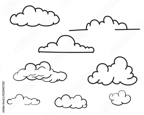Set clouds sketch hand drawn doodle vector isolated. 