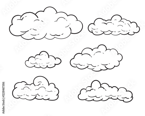 Set clouds sketch hand drawn doodle vector isolated. 