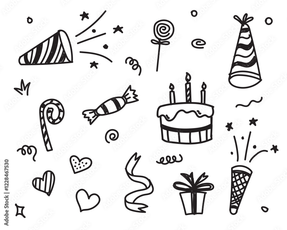 Obraz premium happy birthday element decoration doodle hand drawn.