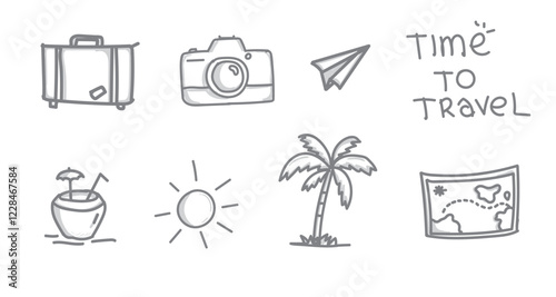Set of travel journey element doodle hand drawn style vector. 