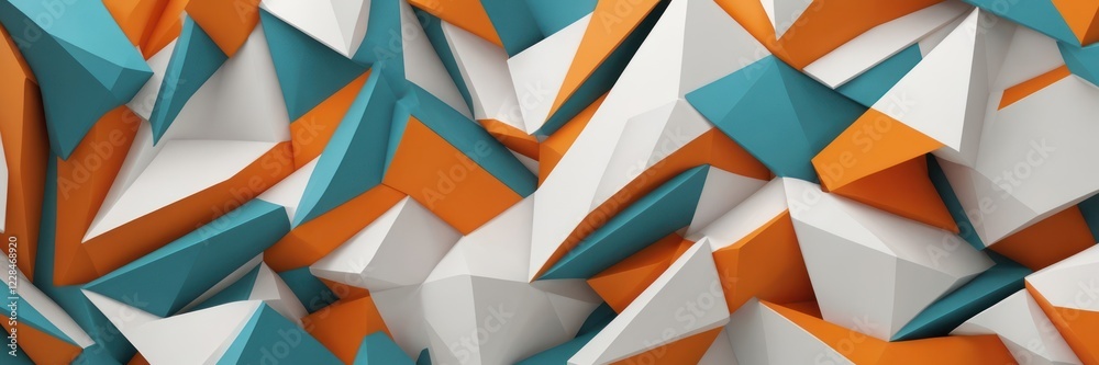 Abstract Geometric Composition of Orange Teal and White Polygons Abstract Geometric Composition of Orange Teal and White Polygons