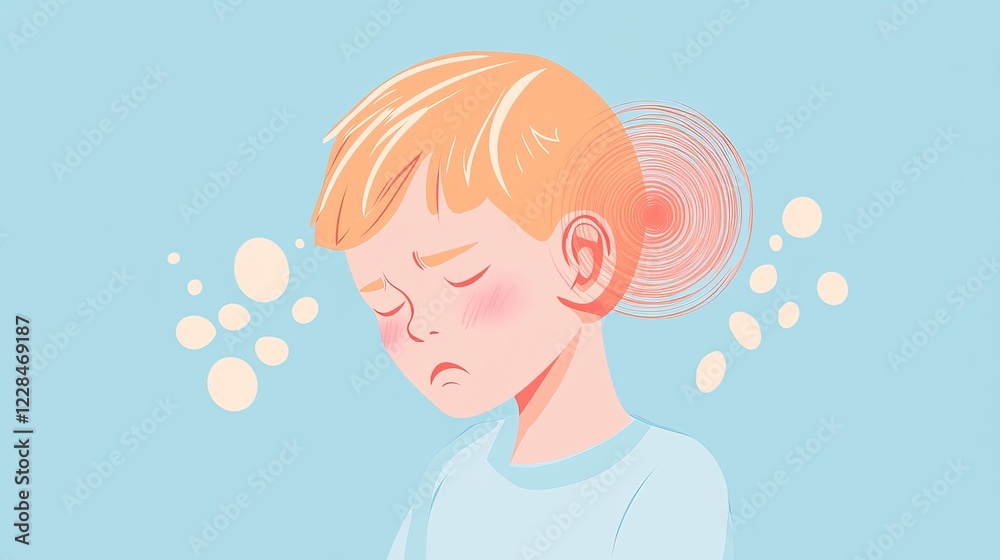 Child illustration depicts ear pain and red circles 169 ratio Child illustration depicts ear pain and red circles 169 ratio