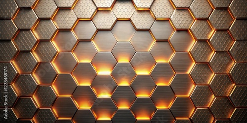 Hexagonal abstract metal background with soft glowing light ,  hexagon, abstract, metal, background, light, glow, design