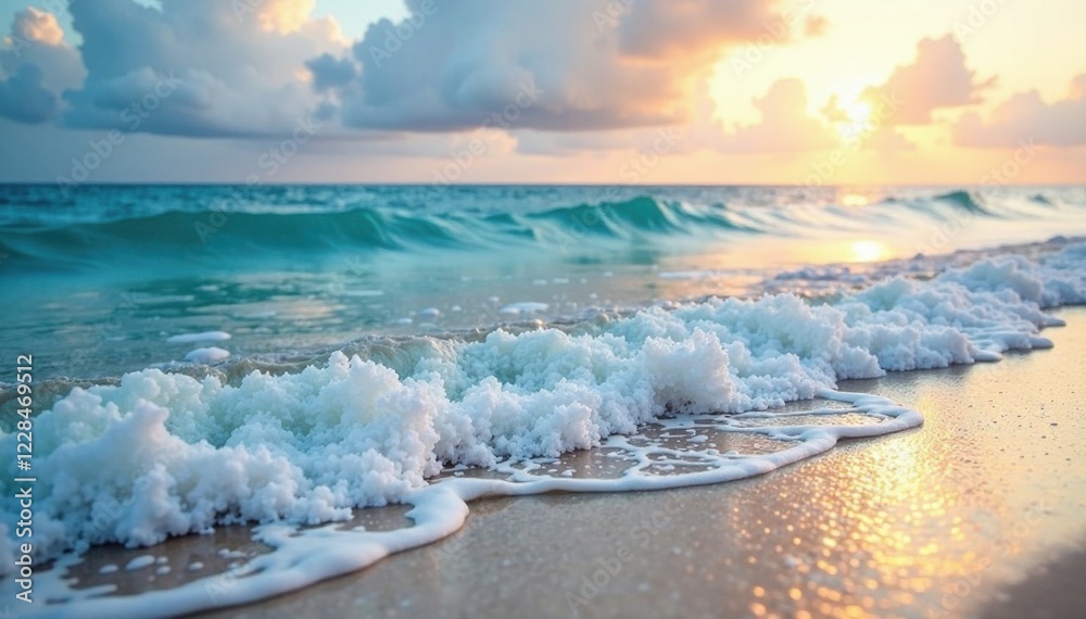 Naklejka premium Soft serene ocean waves gently lapping at the shore, blue, calm, sea