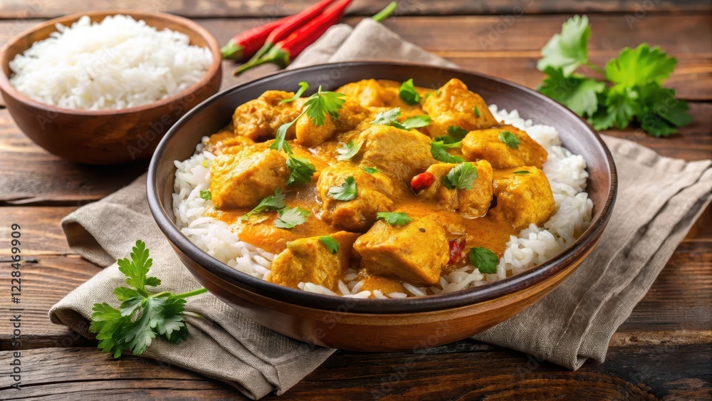 Chicken Curry with Rice on Table , savory, bowl, savory, bowl, simple, warm, comforting, Indian, traditional, sauce, rice, dinner Chicken Curry with Rice on Table , savory, bowl, savory, bowl, simple, warm, comforting, Indian, traditional, sauce, rice, dinner
