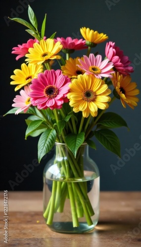 Wallpaper Mural beautiful flowers in a glass vase on a wooden floor, natural light, design Torontodigital.ca