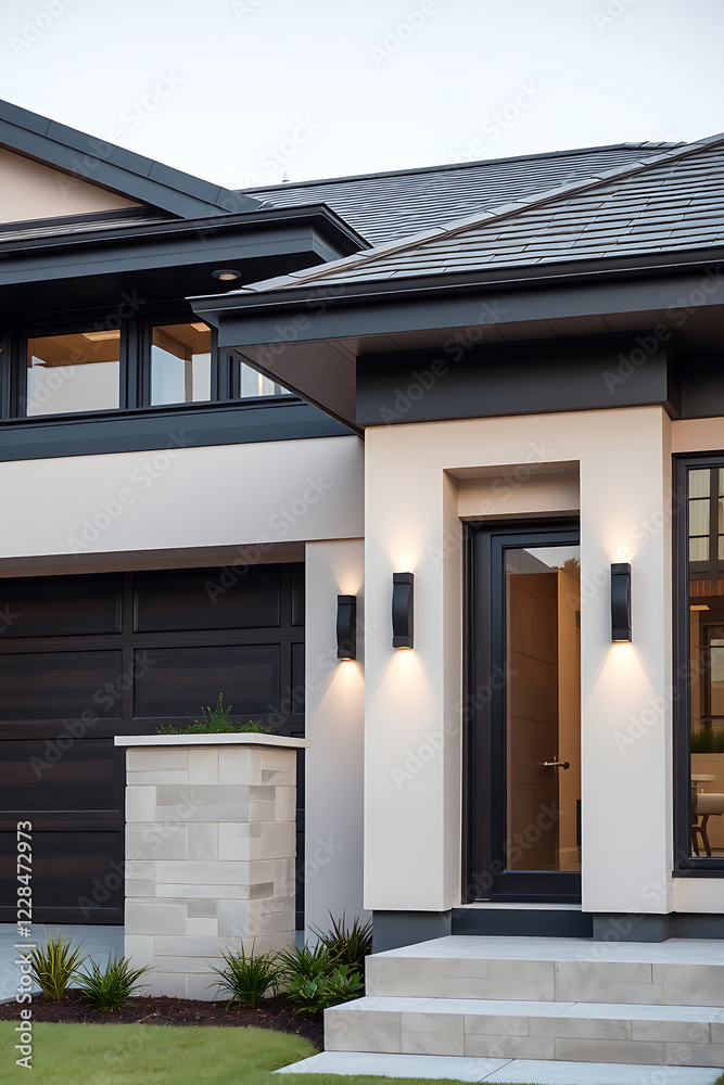 Fototapeta premium Modern Home Exterior: Contemporary Architectural Design and Landscaping