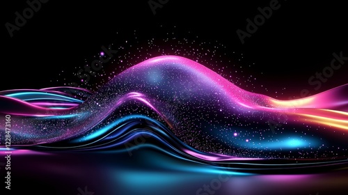 Whimsical abstract swirl patterns with dynamic brushwork, glowing neon colors, perfect for digital art, music-themed projects, or futuristic aesthetics
