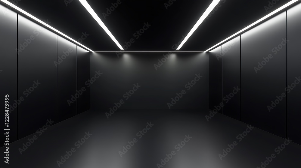 Minimalist Black Room with Bright Linear Lighting Minimalist Black Room with Bright Linear Lighting