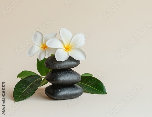 Serene Stacked Stones and Plumeria Flowers: Achieve Tranquility with Nature's Simple Beauty