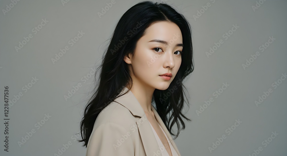Asian Woman in Tan Blazer, Confident Pose Portrait Photography Asian Woman in Tan Blazer, Confident Pose Portrait Photography