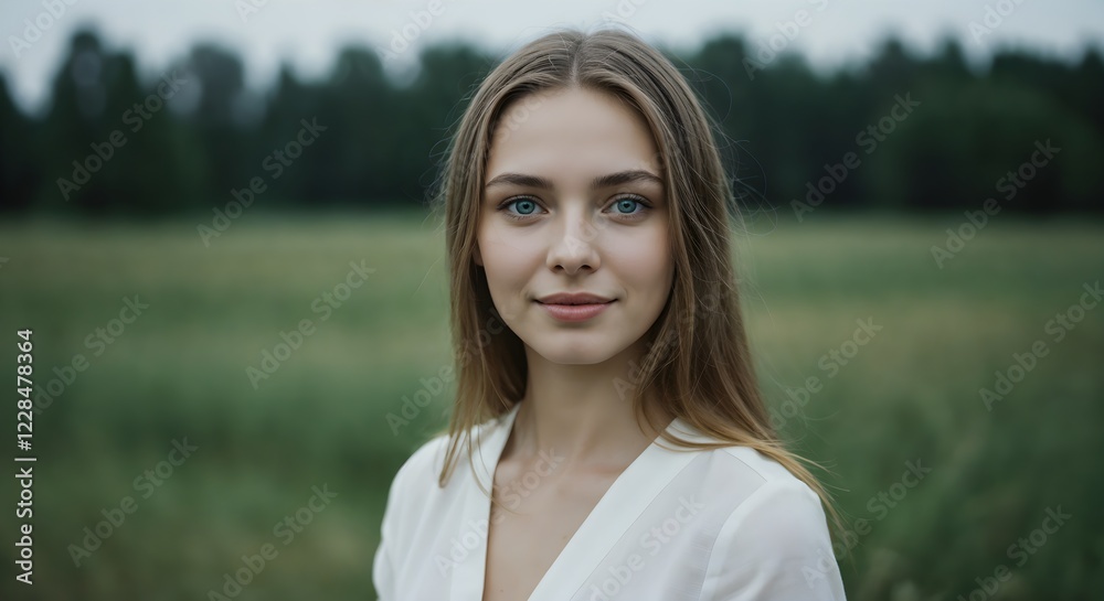 Young Woman Standing Peacefully in Lush Green Field Lifestyle Photography Young Woman Standing Peacefully in Lush Green Field Lifestyle Photography