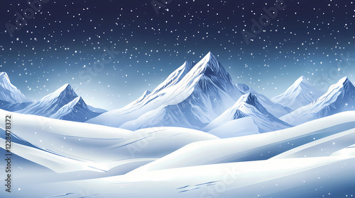 A dramatic winter storm over a snowy mountain range. Winter Ridge. Illustration