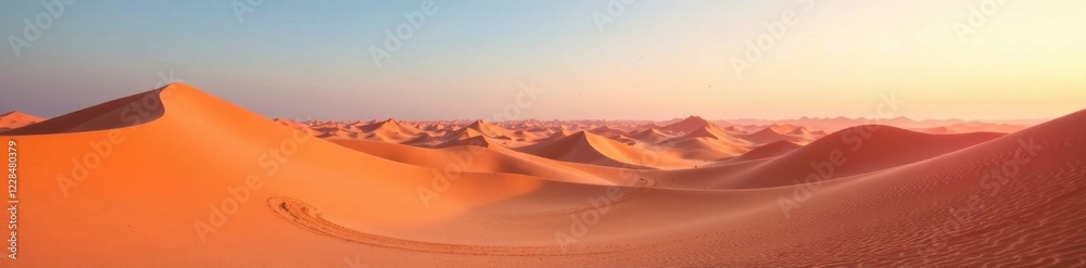 Naklejka premium Desert landscape with gradient sand dunes, sandstorm, natural