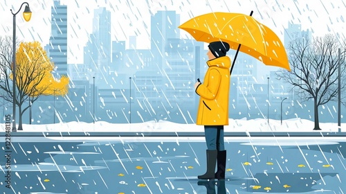 Businessman in Suit Holding Umbrella under Cloudy Sky Illustrating Protection from Rain and Storm