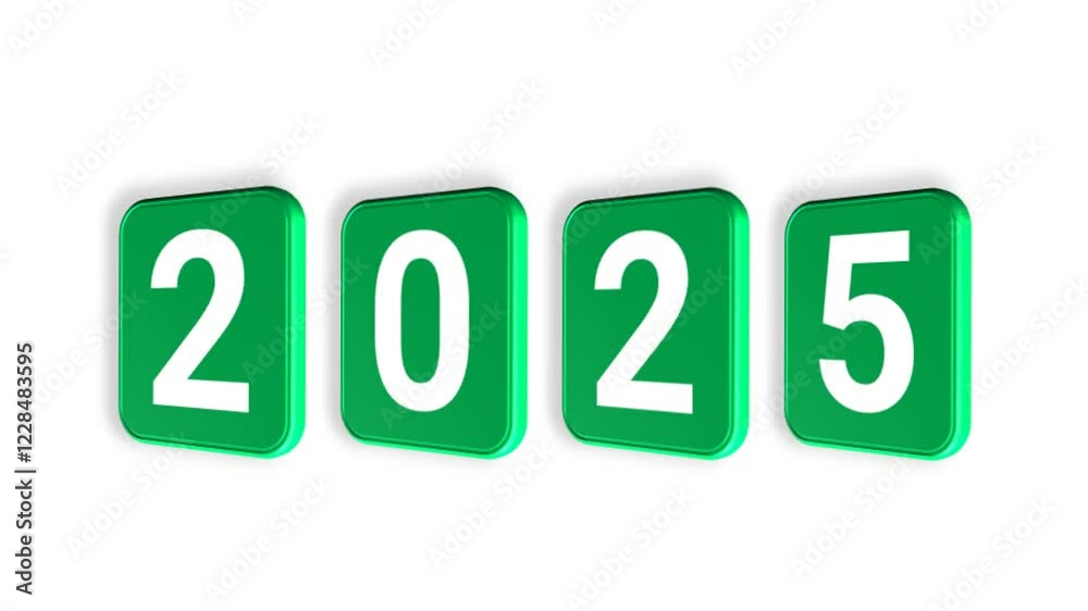 new year 2025 number in 3d green cube animation on white background new year 2025 number in 3d green cube animation on white background