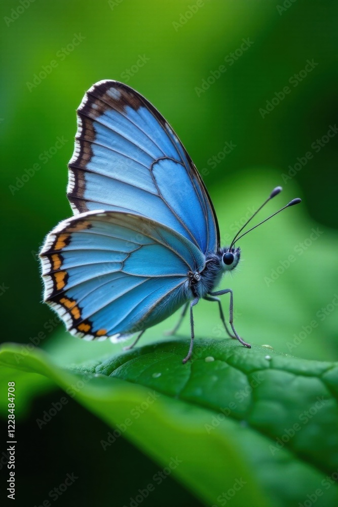 Gentle blue butterfly perched on leaf , blue, leaf, greenery Gentle blue butterfly perched on leaf , blue, leaf, greenery