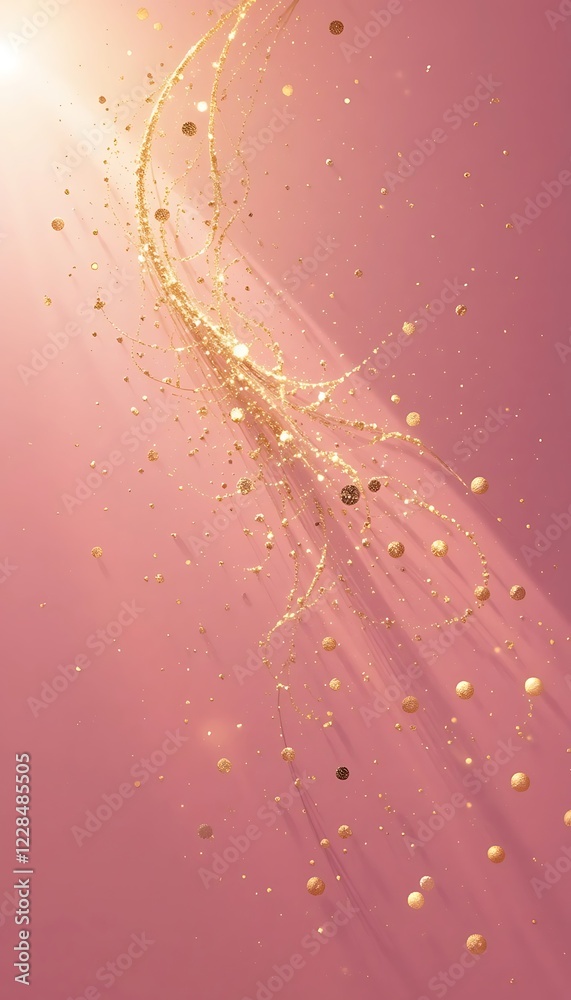Fototapeta premium Golden Glitter Trails Across Pink Background