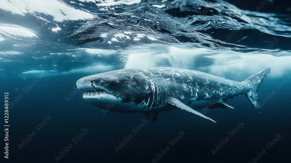 Fototapeta premium Shark swimming gracefully in deep ocean waters nature underwater view