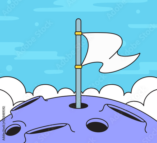 A flag on a moon like surface cartoon hand drawn style design vector illustration perfect for space-themed graphics