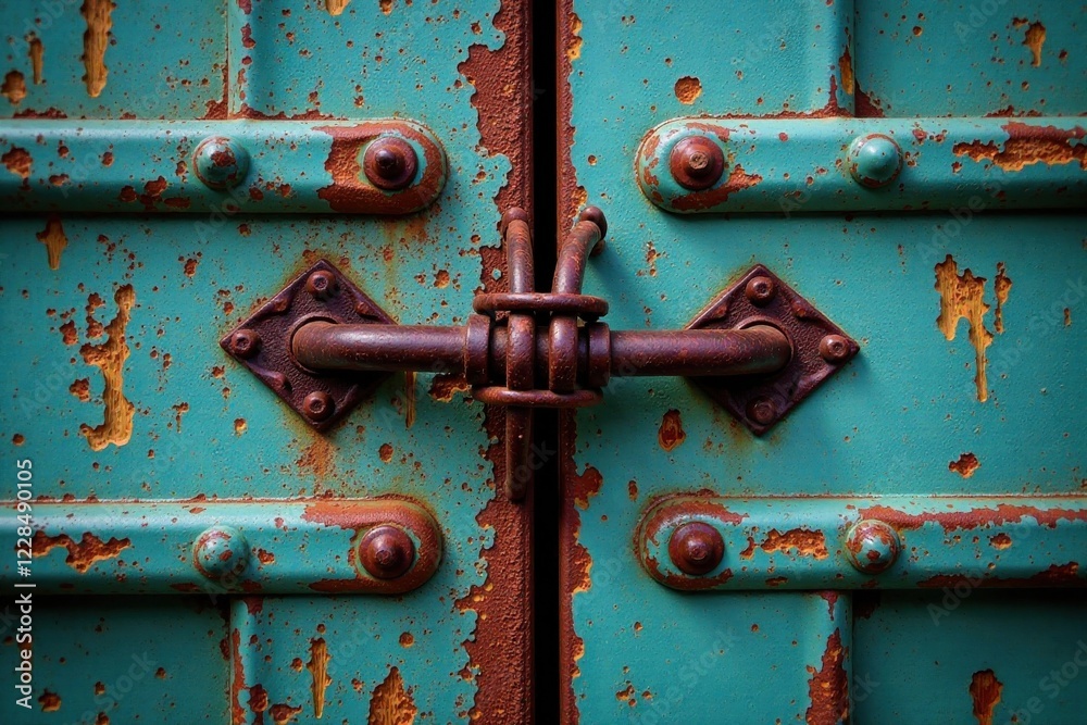 Old metal gate with rusty hinges, worn, gate Old metal gate with rusty hinges, worn, gate