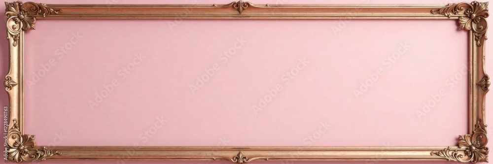 Fototapeta premium Ornate metallic frames with classic scrollwork and gilded accents against a muted blush pink backdrop, wedding decor, , luxury