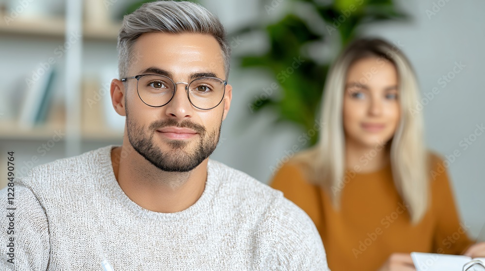Obraz premium Portrait of a Confident Man with Salt and Pepper Hair and Glasses in a Professional Setting