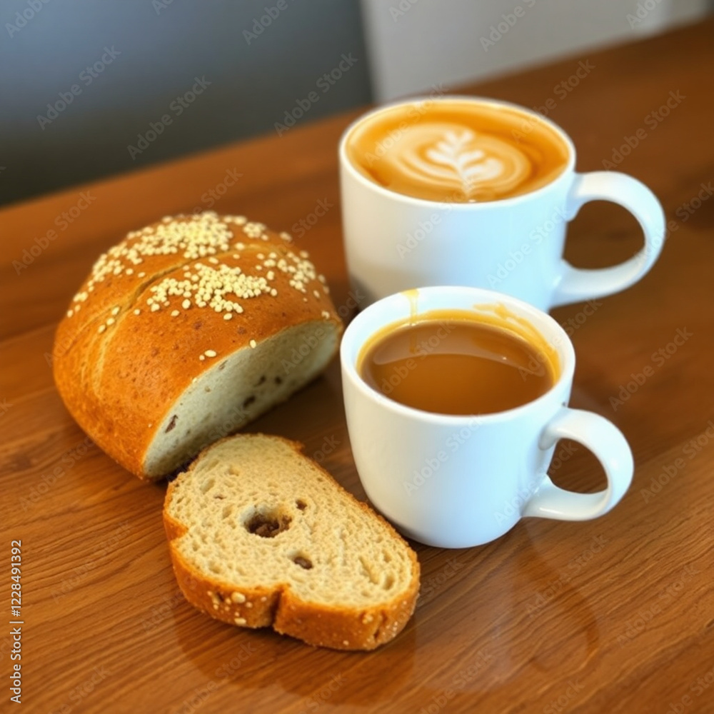 breakfast with coffee and bread