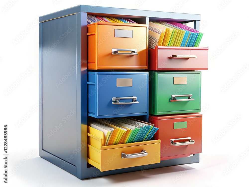 Overflowing Filing Cabinet: Organized Chaos of Office Documents on White Background Overflowing Filing Cabinet: Organized Chaos of Office Documents on White Background