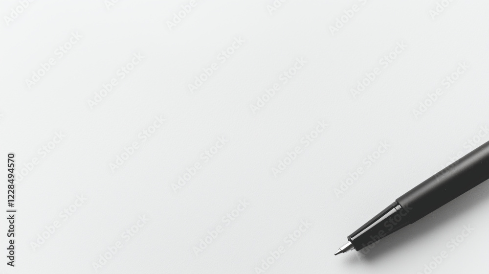 One sleek, black pen on a plain, white paper, its tip ready to write. One sleek, black pen on a plain, white paper, its tip ready to write.